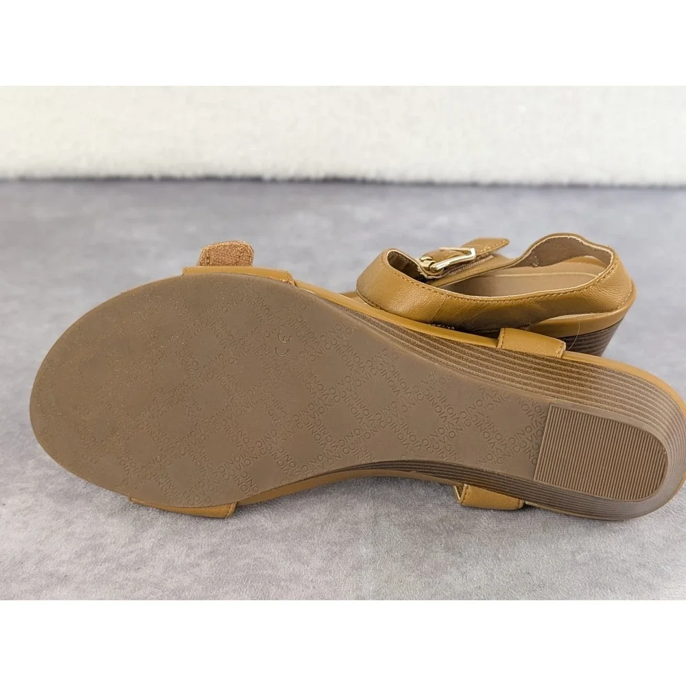 Vionic Frances VS303 Tan Leather Wedge Sandals Womens 10 Buckle Strappy Brown